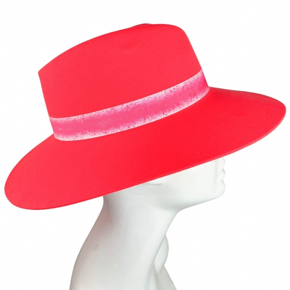 Sz M and L NWT $970 Maison Michel Kyra Wide-Brimmed Felted Fedora in Coral Pink main image 5